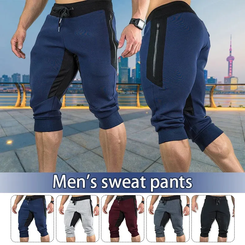 Mens Verão Shorts Correndo Treino Corredores 34 Calças Slim Fit Fitness Cordão Sweatpants Camping Gym Abaixo do Joelho 240325