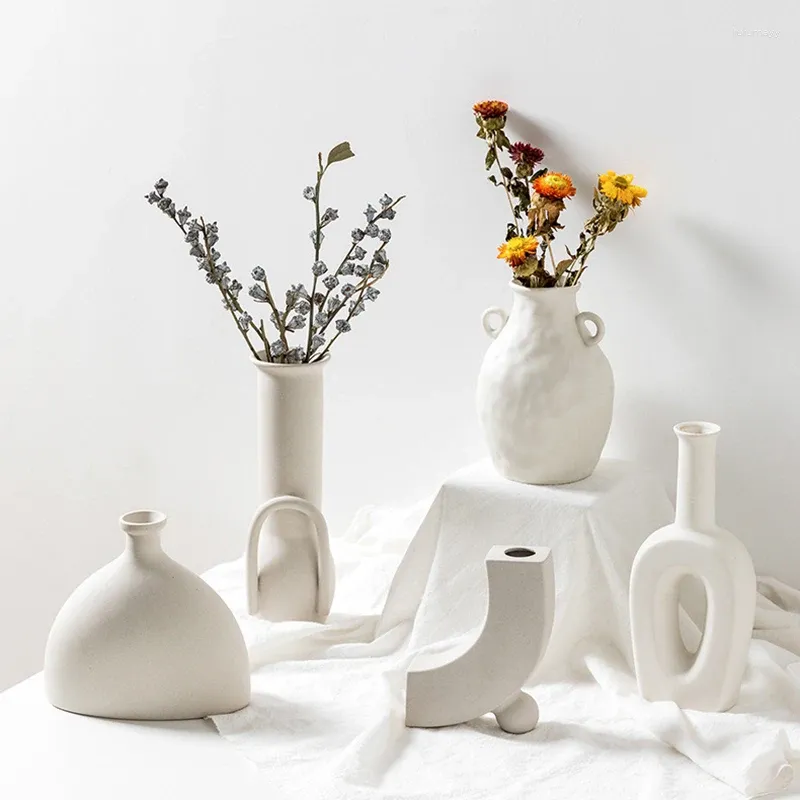 Vases Porcelain Vase Nordic Ceramic Home Decoration Ornaments Crafts Vegetarian Flower Office Art Wedding Decor