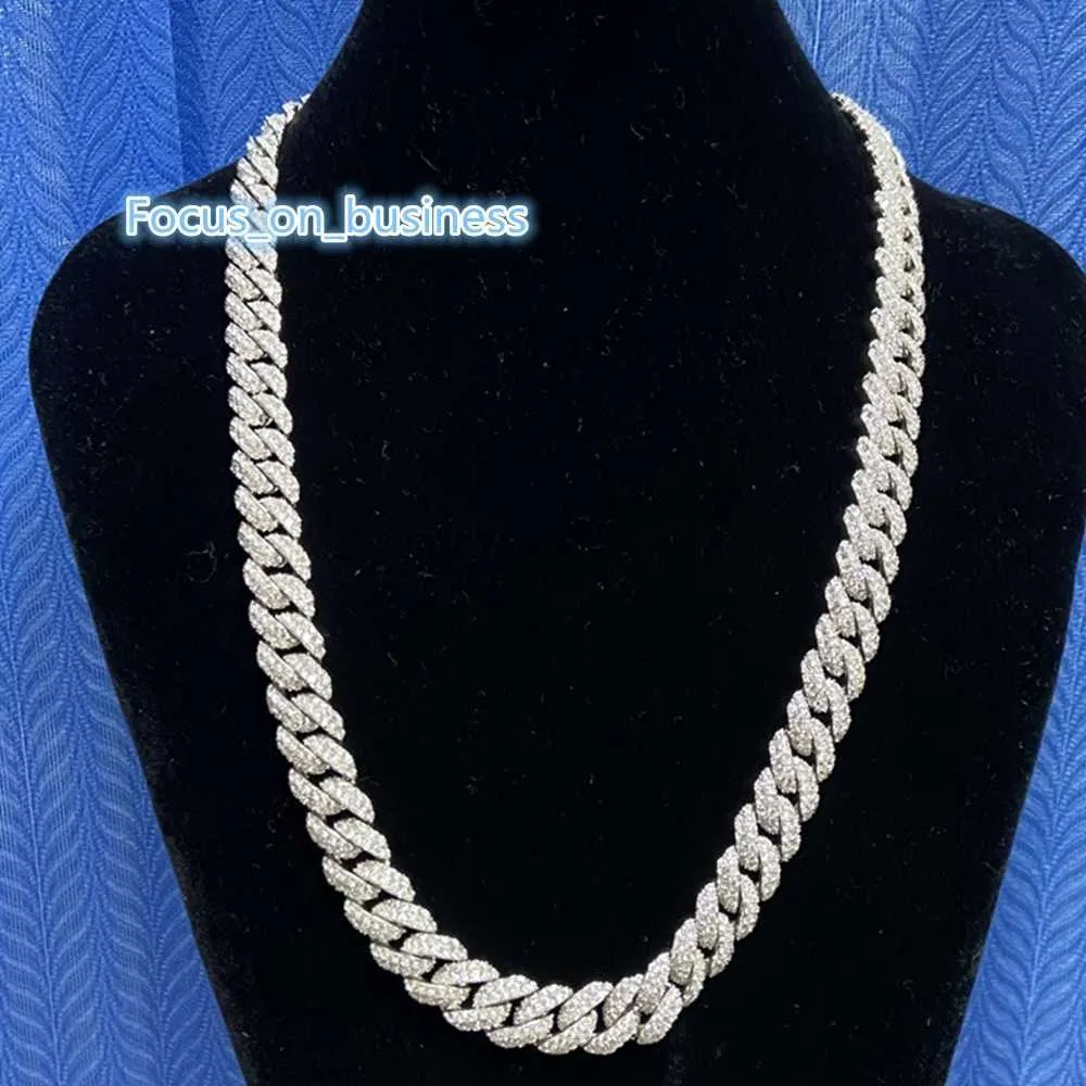 Bijoux 10MM de largeur 925 argent blanc plaqué or glacé VVS1 blanc D Moissanite collier à maillons cubains