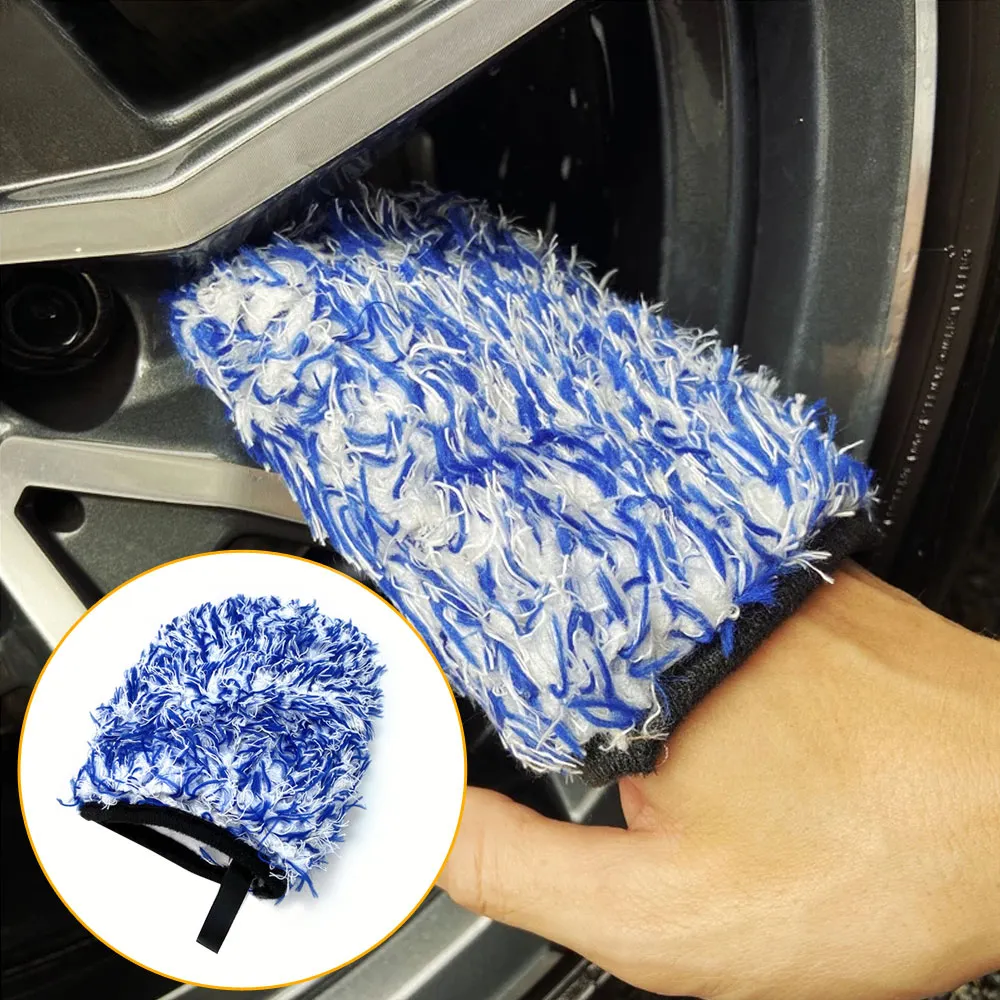 Microfiber Wheel Detailer Wash Glove Two-sided Thick Car Washing Pocket ...