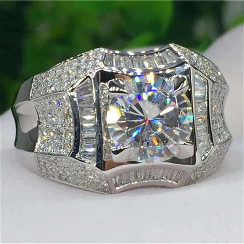 Lüks Solitaire Erkek 1CT Lab Diamond CZ Ring 925 STERLING Gümüş Nişan Düğün Bandı Halkalar Erkekler İçin Taşları Partisi Bijou 240402