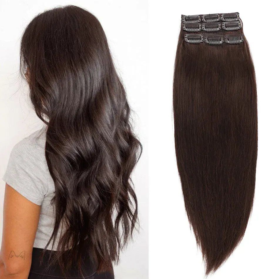 Piece BHF 3 pieces Clip In Human Hair Extensions Straight Machine Made Remy 100% Chinese Hair 30g 90g