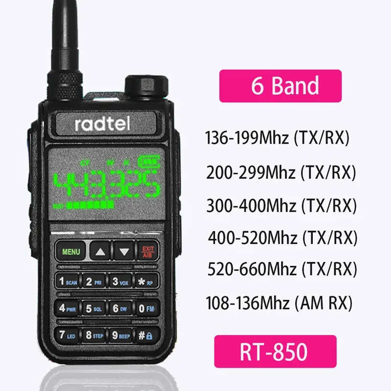 Talkie Radtel RT 850 Radio bidirezionale amatoriale a 6 bande 128CH Walkie Talkie Air Full 108 660 MHz Scanner Marine 220729