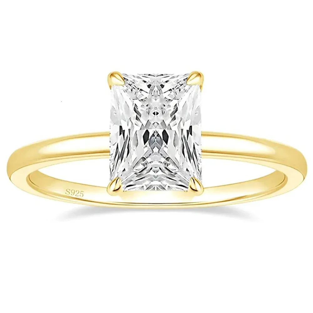 Bagues de fiançailles en argent Sterling 925 3CT, coupe radiante, Solitaire en Zircon cubique, bague de promesse de mariage pour femmes, 240402