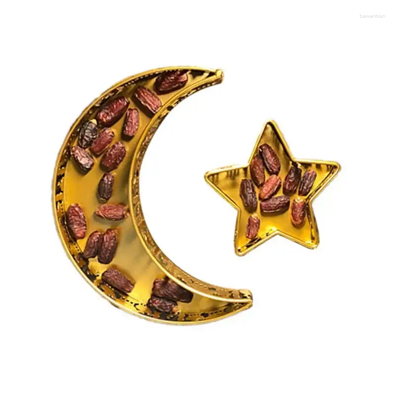 Figurines décoratives musulman Eid plateau alimentaire en métal lune étoile assiette de service vaisselle de fête Dessert support d'exposition de pâtisserie