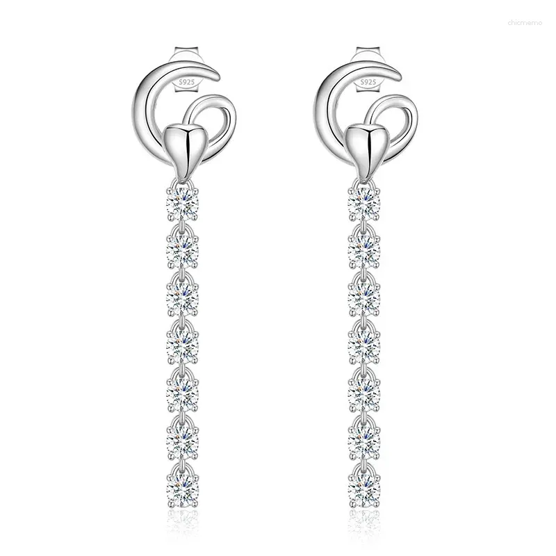 Stud Oorbellen 16YTQE014-90 Lefei Mode Trendy Klassieke Moissanite Prachtige 3mm Tennisketting Kwastje Oorbel Voor Vrouwen Zilver 925 Sieraden