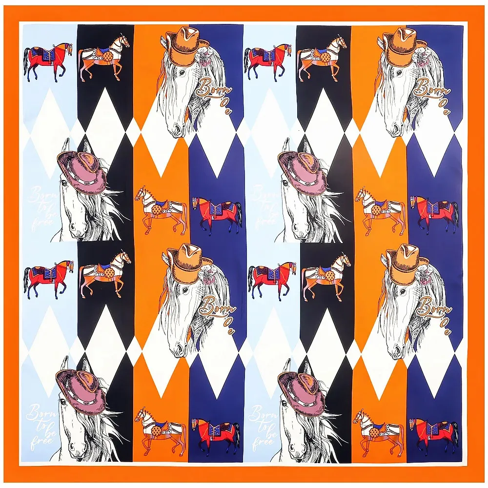 130 cm Born To Be Free Paard Bandana Fashion Design Merk Sjaal 100% Zijde Vierkante Sjaal Dames Hoofddoek Sjaals Voor Dames 240322