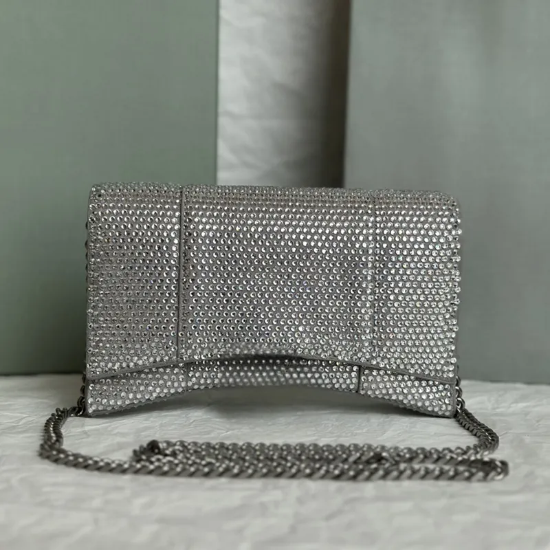 Luksusowe damskie kryształy portfel klepsydry na łańcuchu najwyższej jakości prawdziwa torba projektantka cielęcy moda złota