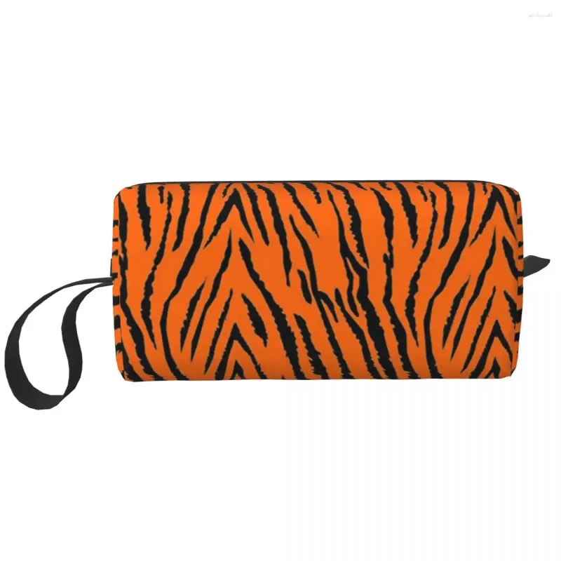 Kosmetiska väskor tiger ränder orange mönster bärbar makeup fodral för resor camping utanför aktivitet toalettarty smycken väska