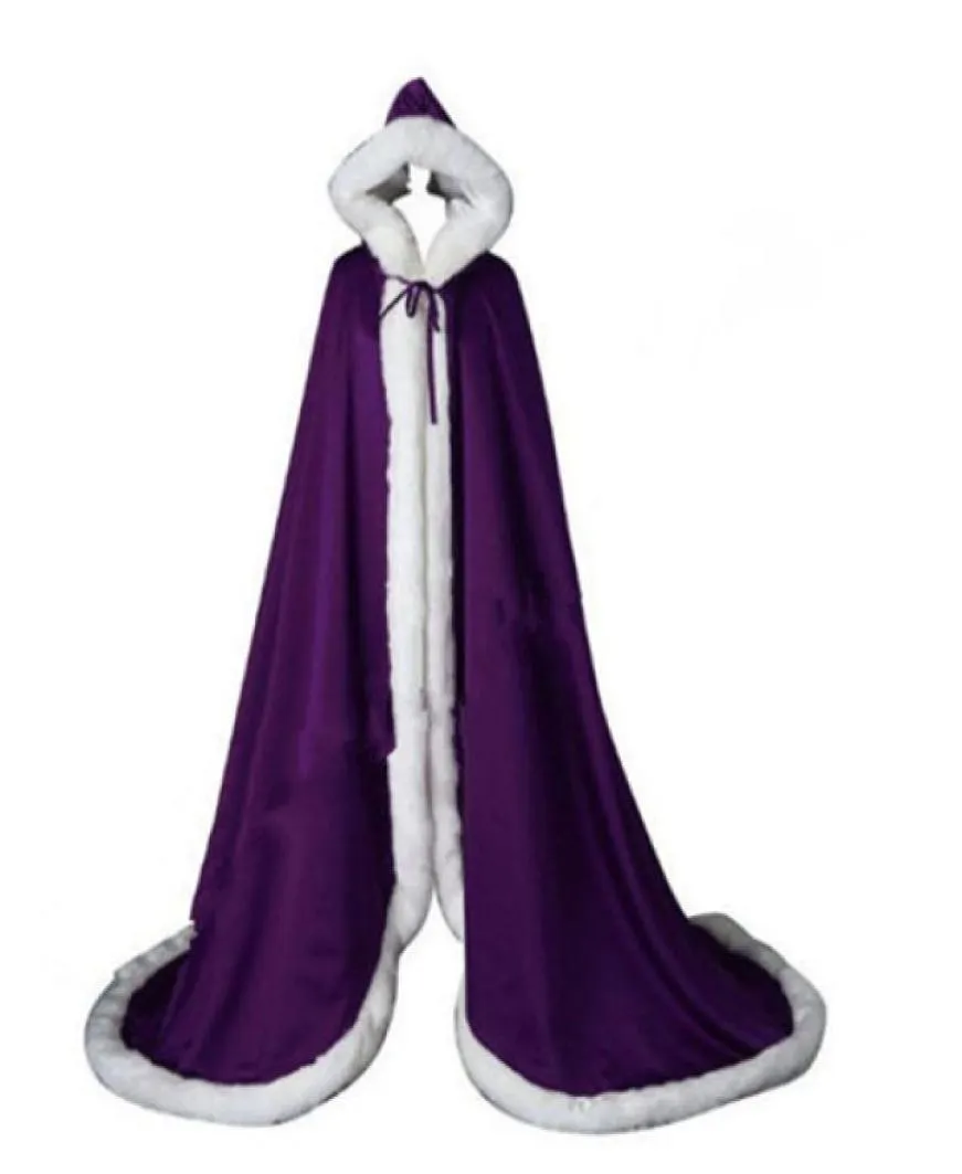 Beatiful Bridal Cape White Long Wedding Cloaks faux päls med satin varm för vinterbröllop brud wraps bolero hooded5181120