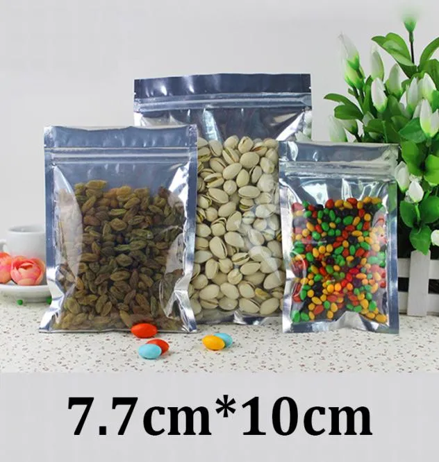 77x10cm one side clear plastic silver aluminium foil bag food grade packaging resealable zip lock bag with zipper9069947