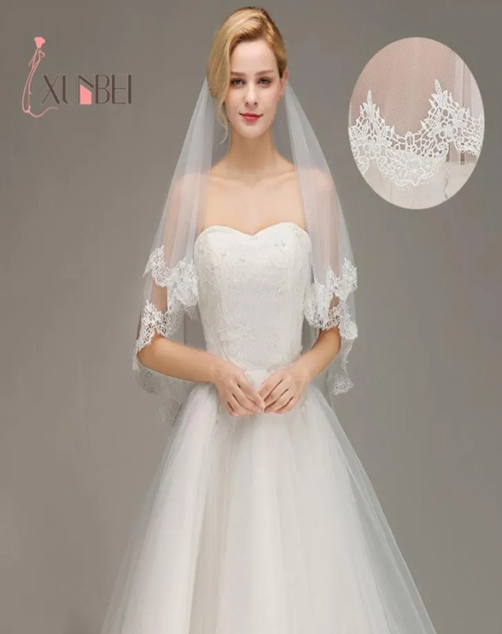 Veu De Noiva Voiles De Mariée Appliques Bord Blanc Ivoire Mariage Court avec Peigne Deux Couches Tulle Voile Accessoires De Mariage CPA1445 sxa6891931