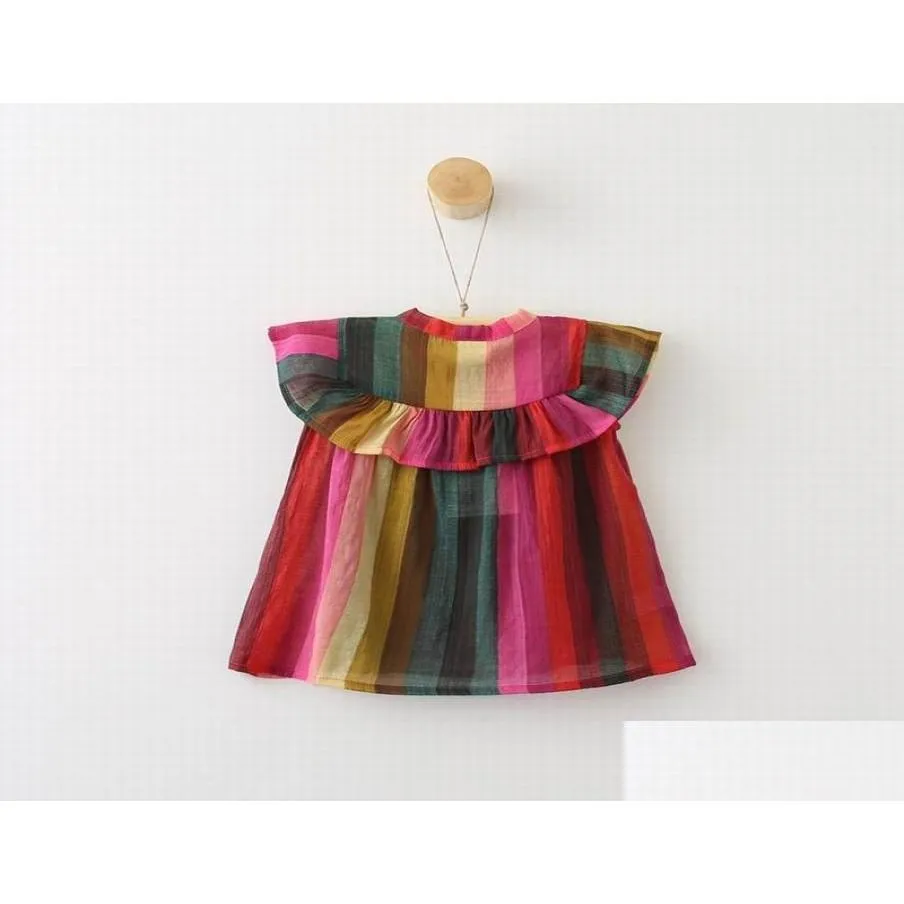 Chemises d'enfants au détail Summer Girl Colorf Stripe Mousseline de soie Flare manches Blouse de mode Vêtements pour enfants 27Y E03288475210 Drop Delivery Ba Dhykq