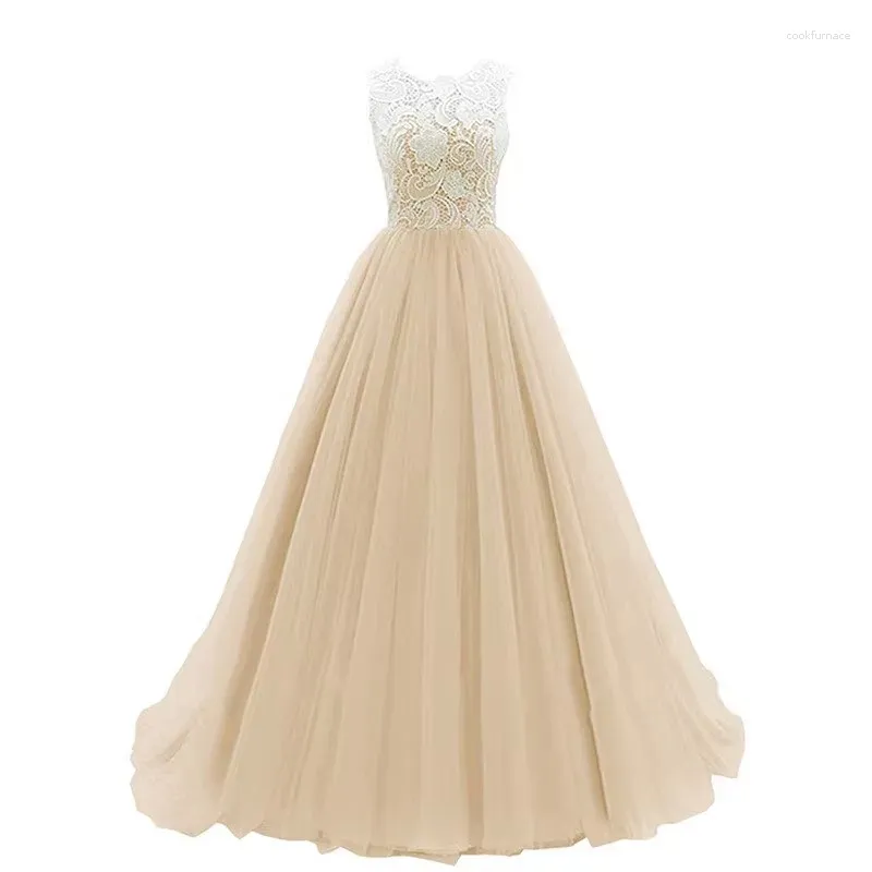 Party Dresses Bomaris Tulle Evening Dress Long Lace Corset Vestido Longo Fashion Scoop-Neck Abendkleid Formal Wedding Prom Gown