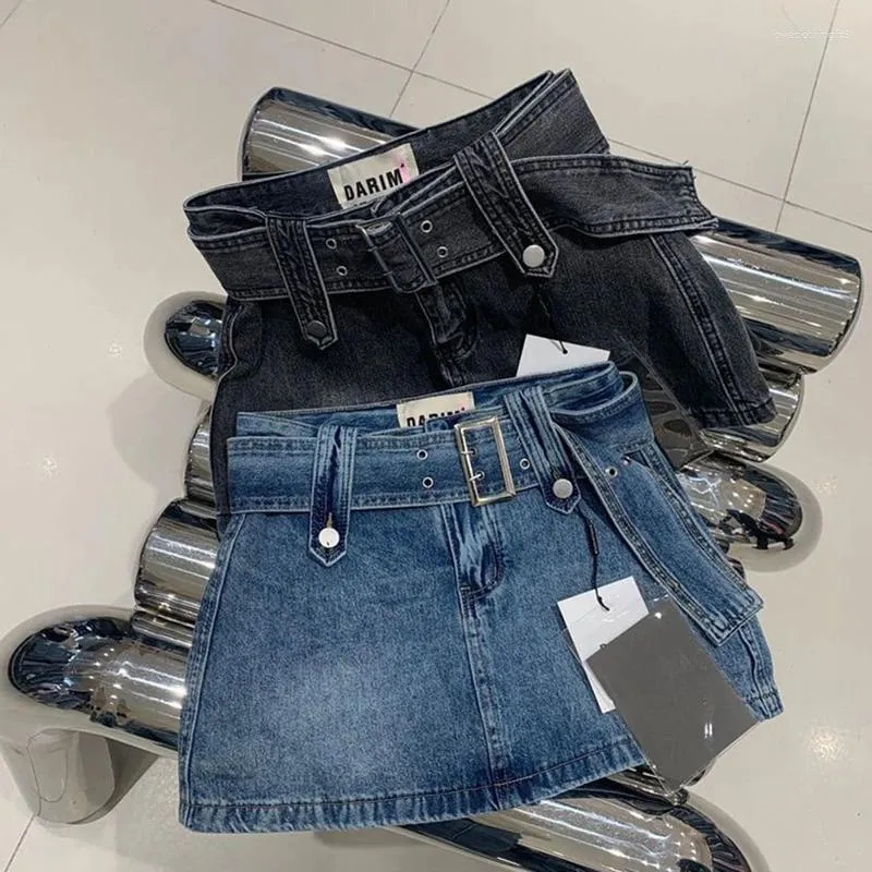 Jupes MEXZT Y2K Denim Mini Femmes Streetwear Harajuku Ceinture Jeans Jupe Vintage Coréen Taille Haute Slim Tout Match Une Ligne