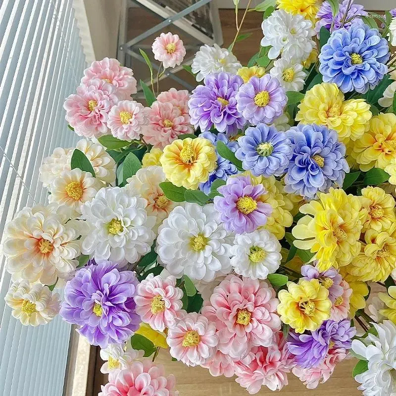 Fleurs décoratives 5 pièces branche longue pivoine artificielle souci fleur de soie décoration fond de mariage arrangement de flore maison salon