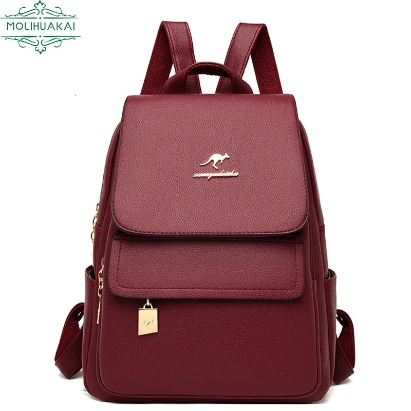 Designer Backpack Women High Quality Cow Leather Large Capacity School Bags for Girls Travel 240323