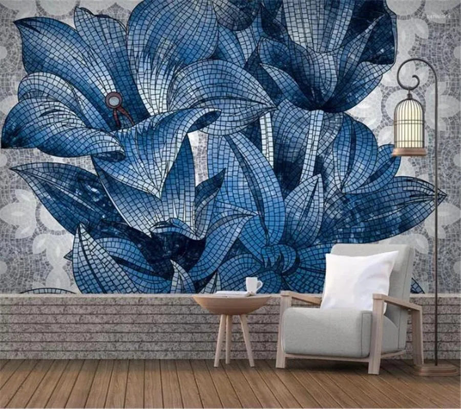 Tapeten Wellyu Benutzerdefinierte Tapete Papel De Parede Handgemalte Hohe Nachahmung Mosaik Große Blume Hintergrund Tapiz 3d