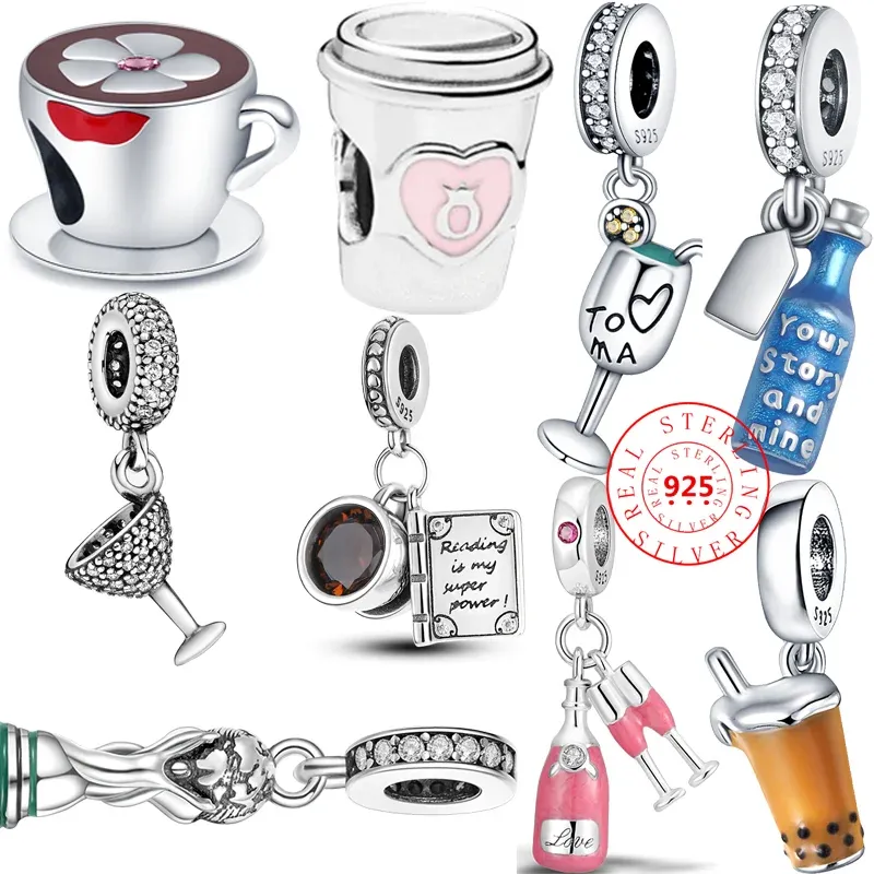 925 SilverDIY Shiny Bubble Tea Cup Pendant Beads Fit Pandora