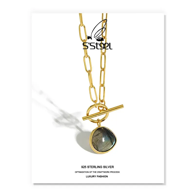 Smycken s'steel koreanska halsband för kvinnor sterling sier designer labradorite hängen halsband colar prata smycken