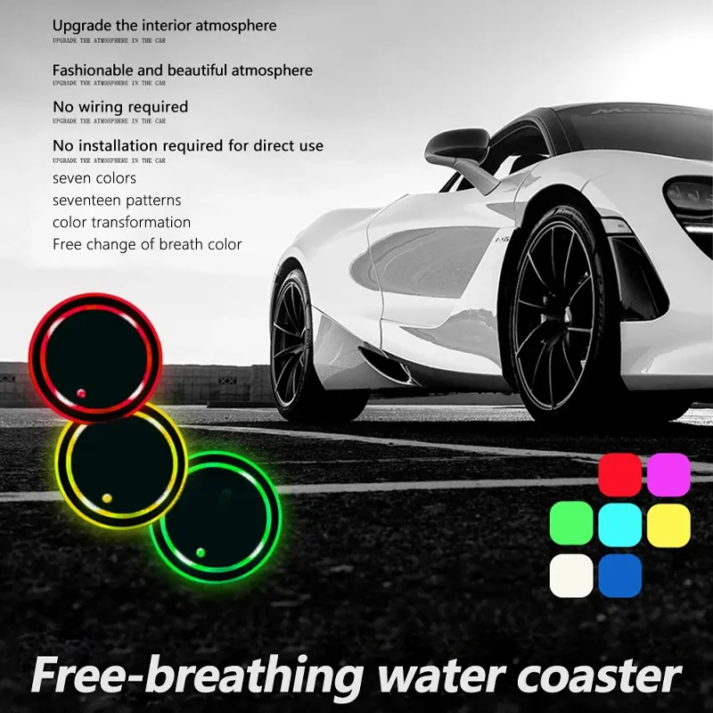 Luminous Ceramic Car Cup Coasters with 7-Color USB LED Lights Anti-Slip ...