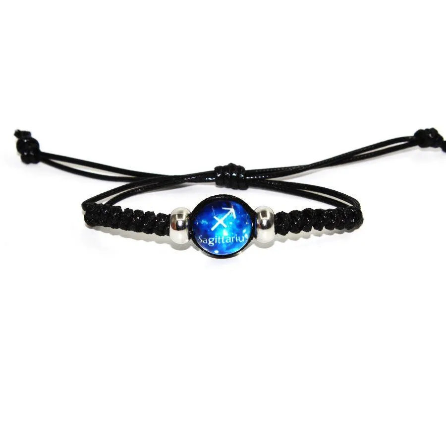 Charm Armbänder modische handgemachte verstellbare Lederschwarze Seilkette Luminous 12 Sternbilder Zodiakschilder Perlen Barm Schmuck f Dhweo