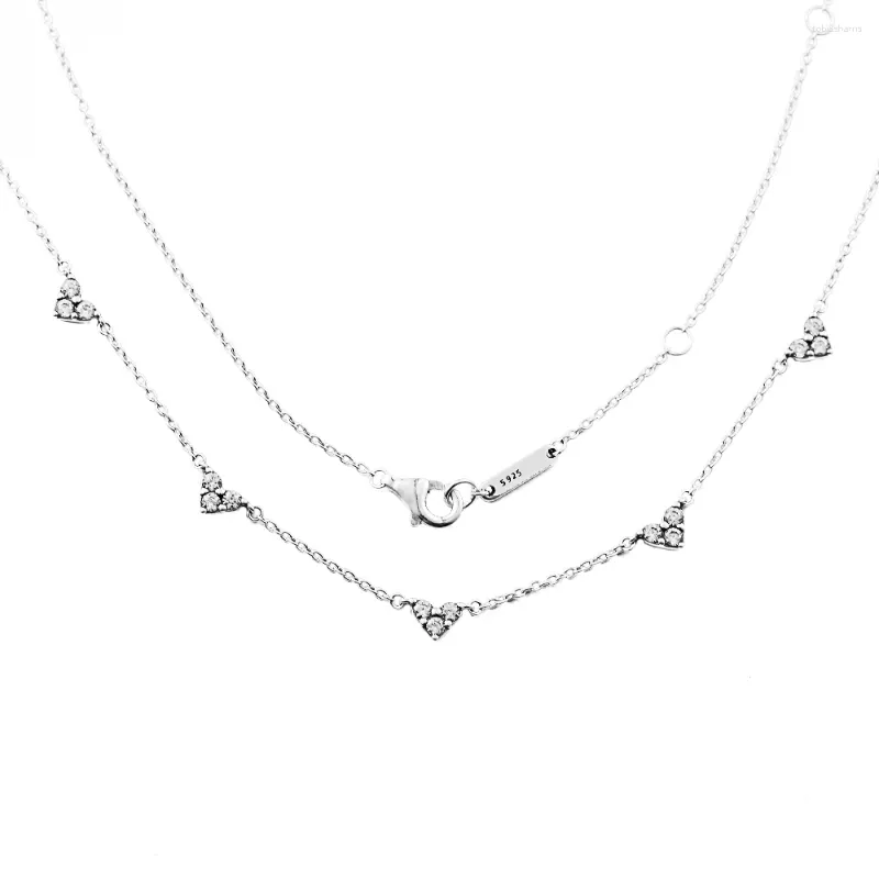 Chaines Collier chaîne de gare coeur triple stone 925 Colliers en argent sterling pour femmes collares collares fête cadeau femelle bijoux