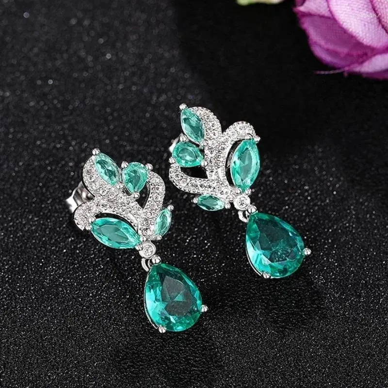 Dangle Earrings CAOSHI Graceful Green Zirconia Crystal Pendant For Women Fashion Silver Color Jewelry Engagement Ceremony Party