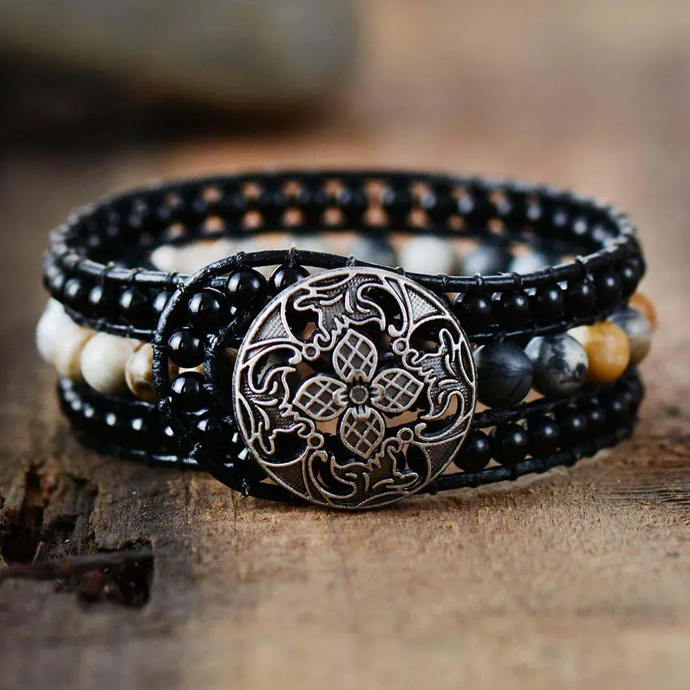 Armbanden boho manchet armband unieke onyx lederen wrap armbanden groothandel handgemaakte bohemia weven stenen armband sieraden dropshipping