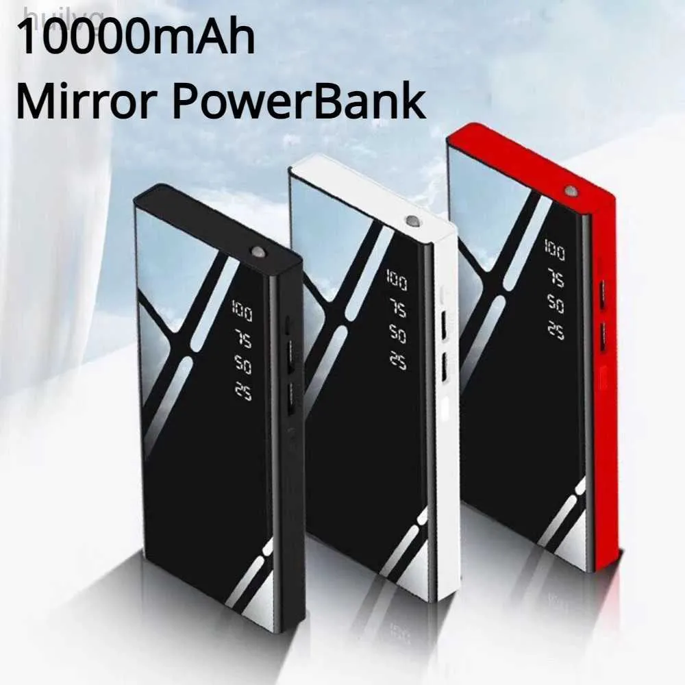 Banques électriques de téléphone portable Miroir Digital Affichage Power Bank 10000mAh Chargeur de téléphone à grande capacité Alimentation de recharge rapide Chargeur portable Powerbank 2443