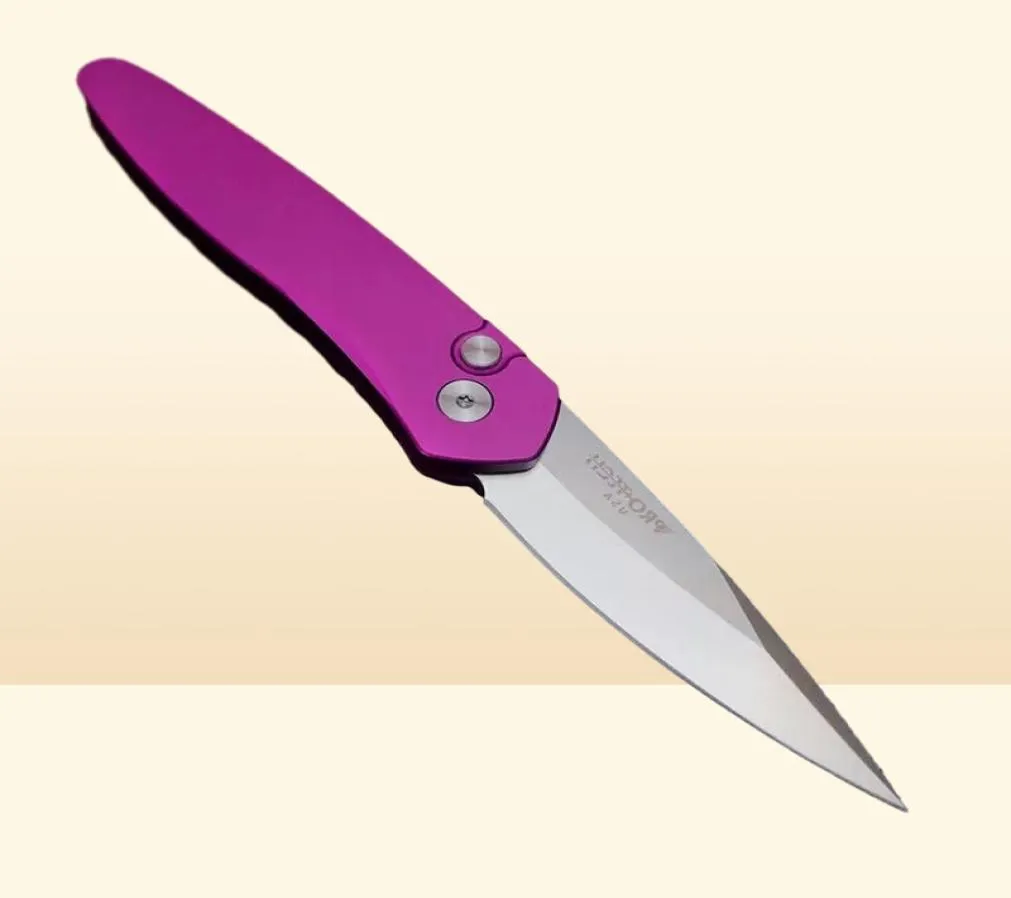 Cor especial The Purpleblack Protech 3407 Padrinho Faca dobrável Flipper Tactical Automatic Knifes ao ar livre Sobrevivência UT85 POCKE8825656