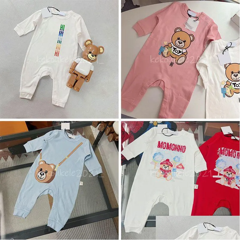 Rompers Spring Autumn Nyfödd baby romper bomull spädbarn jumpsuit tecknad tryckt tjej pojke långärmad bebe pyjamas hög kvalitet droppe d otish