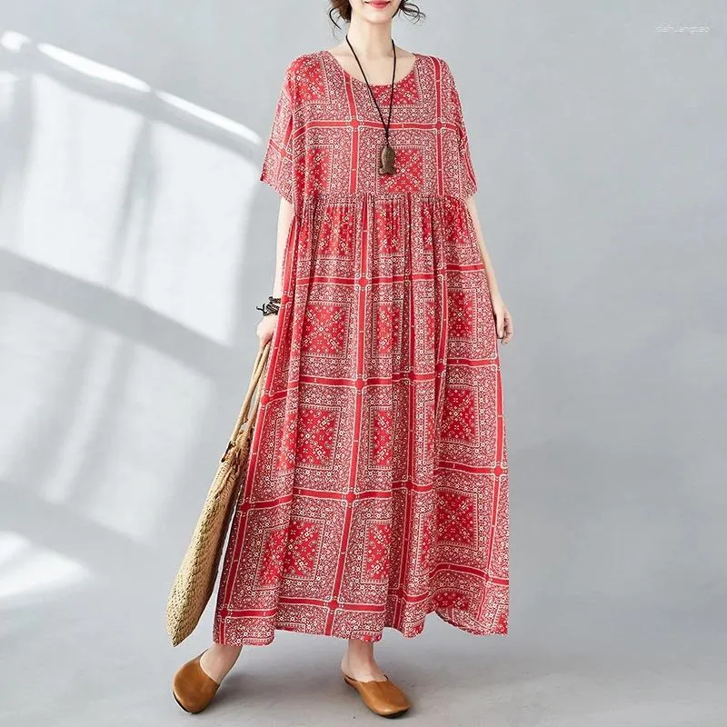 Casual Dresses Holiday Travel Style Bohemia Long Maxi Oversize Summer Dress For Women Thin Cotton Vintage Beach Vestidos Robe Elbise