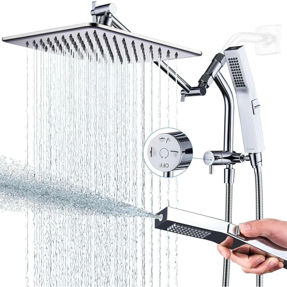 GPromise All Metal 12 Inch Rain Shower Head with Built-in Electric Cleaning Mode, 3 Ways Tearing Gear with Pause Setting, 11 Inches 279cm, Chrome