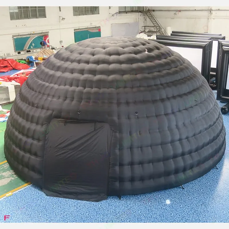 Activités de plein air en gros 5m 8m Black Black gonflable Igloo Dome Party Tent with LED Light Structure Atelier pour l'événement Exposition de mariage de fête d'événement