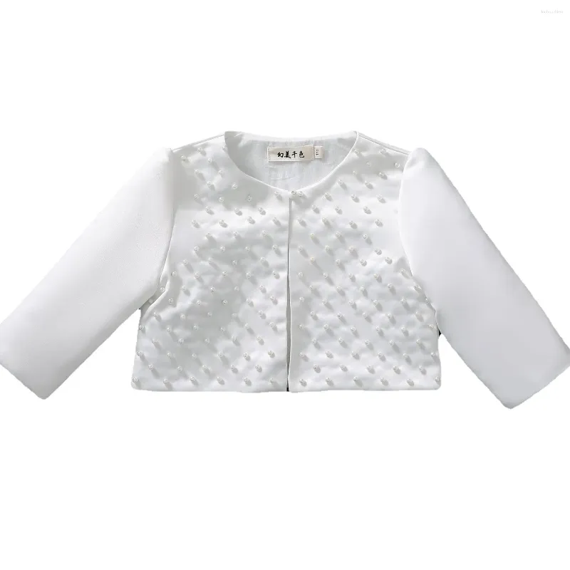 Jackets 1-12yrs 3/4 Sleeve Pearl Girls Cardigan White Sweet Thin Jacket Children Coat 2 3 4 5 6 7 8 9 10 Years Old Kids Clothes 215383