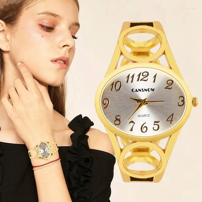 Montre-bracelettes bracelet de mode Watch Watch Gold Dames Simple Wrist Shratch Steel Quartz Femelle Clock Hollow Band Watches Gift