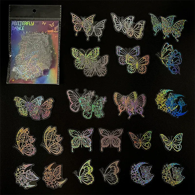 PET Butterfly Transparent Silver Color Stickers with Holographic Laser ...