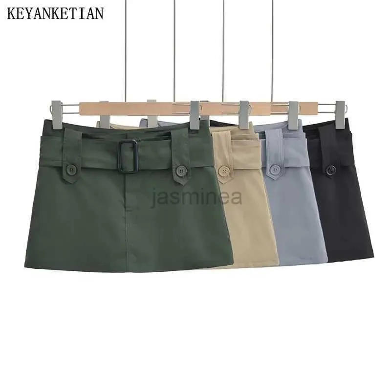 Urban Sexy Dresses Keyanketian 2024 Ny lansering med Belt Decoration Womens Cargo Style Kjol Summer Zipper Low-Rise A-Line Mini Culottes PantsKirt 2443