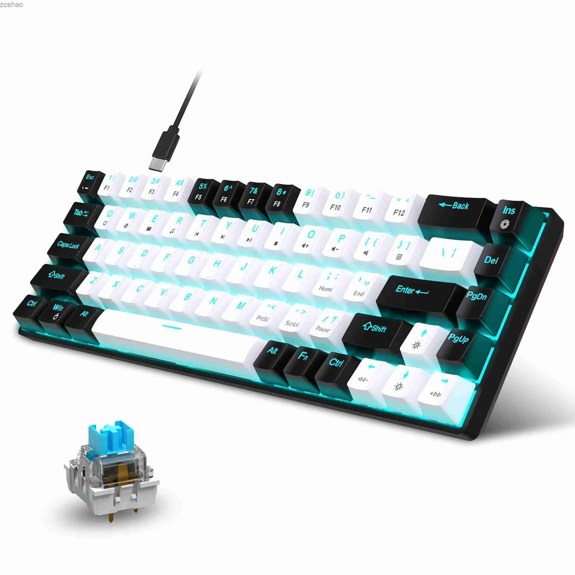 Toetsenboards 68 Key Mechanisch toetsenbord Ergonomisch ontworpen RGB -achtergrondverlichting LED Thermische schakelaar Blue Switch Gaming Toetsenbord geschikt voor PC Laptop Office2404