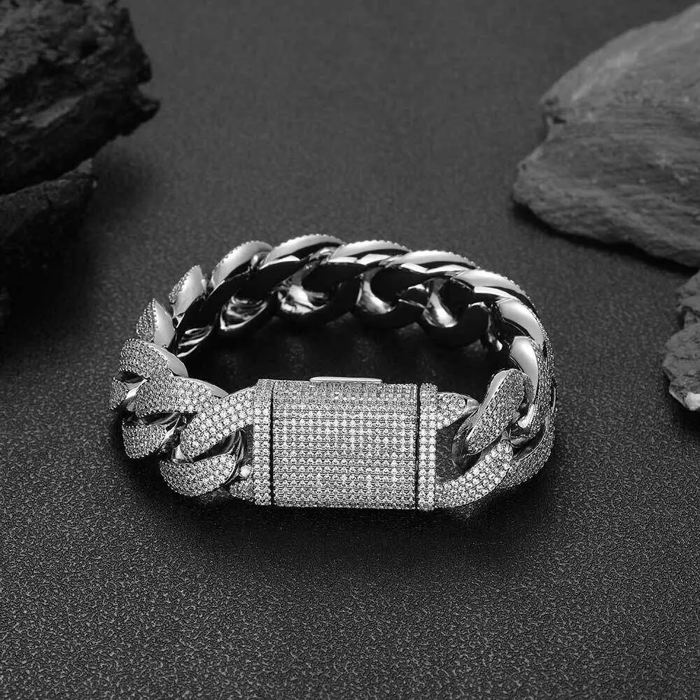 Entworfene Eistee 20mm Vierzeile 925 Sterling Silber Armband VVS Moissanit Diamant Blasen Kubanische Kettenarmband Personalisierte Männerschmuck Hip Hop Armband