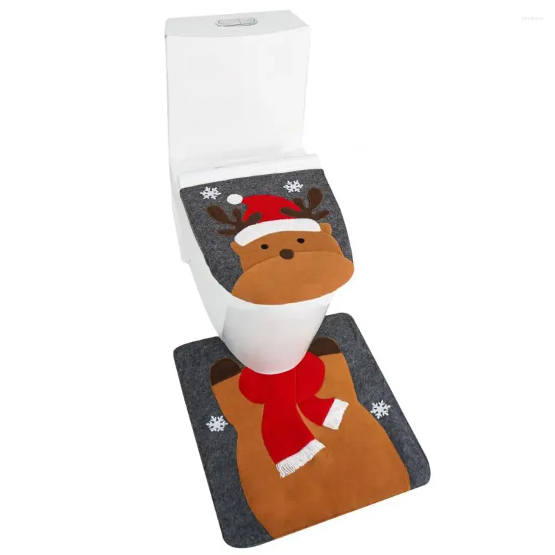 Toilet Seat Covers Holiday Cover Festive Snowman Faceless Old Man Set Non-slip Mat Decoration For Christmas Bathroom Santa