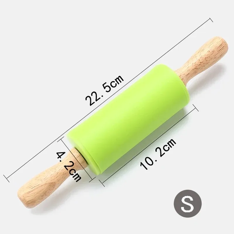 S M Silicone Rolling Pin Non-Stick Pastry Dough Flour Roller Wooden Handle Pizza Pasta Roller Kitchen Pastry Baking Tool