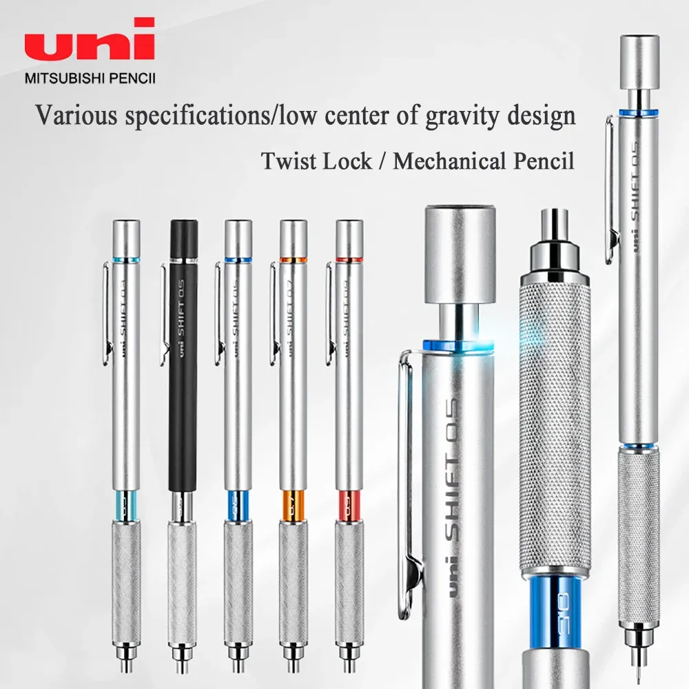 Ołówki Japonia Uni M51010 Zamknięcie rury przesuwnej Pencing Mechanical Sconeblebled Metal Pen Niski środek grawitacji 0,5 mm