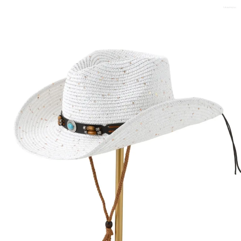Boinas 1 PPC Hombres y mujeres Personalidad general Estilo bohemio Cowboy Handmade Straw Sombrero Playa Sunscreen