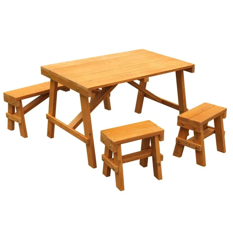 Muebles de campamento Mesa de picnic de madera para niños con tres bancos Patio Amber para 3 años Deportes Deportes de entrega al aire libre HI OTNMI