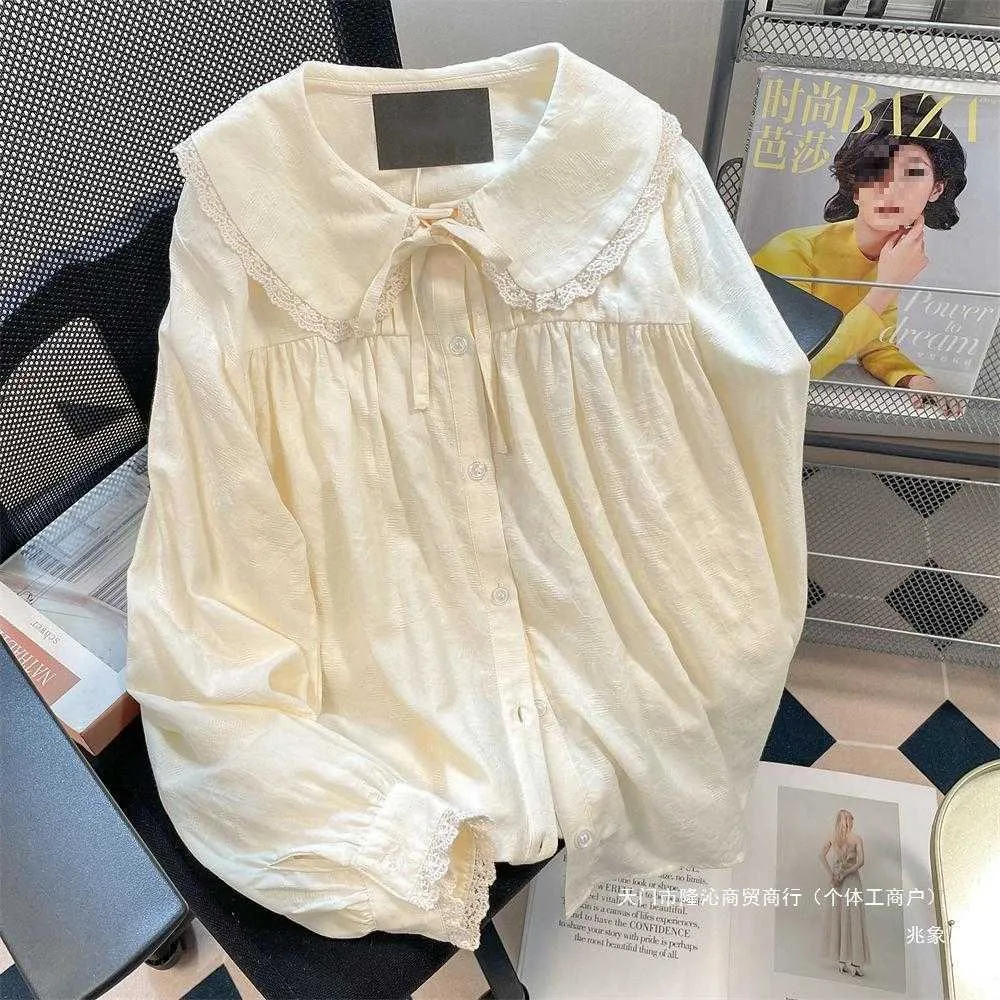 Doll Neck Lace Shirt for Women in Autumn and Winter New Loose Ins High-end Interior Layering Long Sleeved