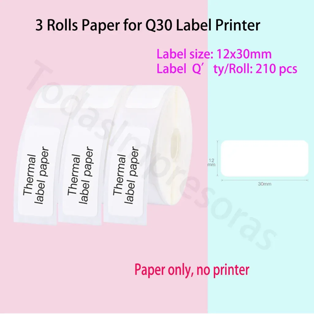 Paper Various 3 Rolls Label Paper Q30 Mini Thermal Label Sticker White Transparent Use In Aimo Phomemo Q30 Label Maker Thermal Printer