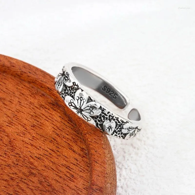 Cluster Rings PANJBJ 925 Sterling Silve Plum Blossom Ring For Women Gift Vintage Texture Manual Trend Adjustable Jewelry Drop