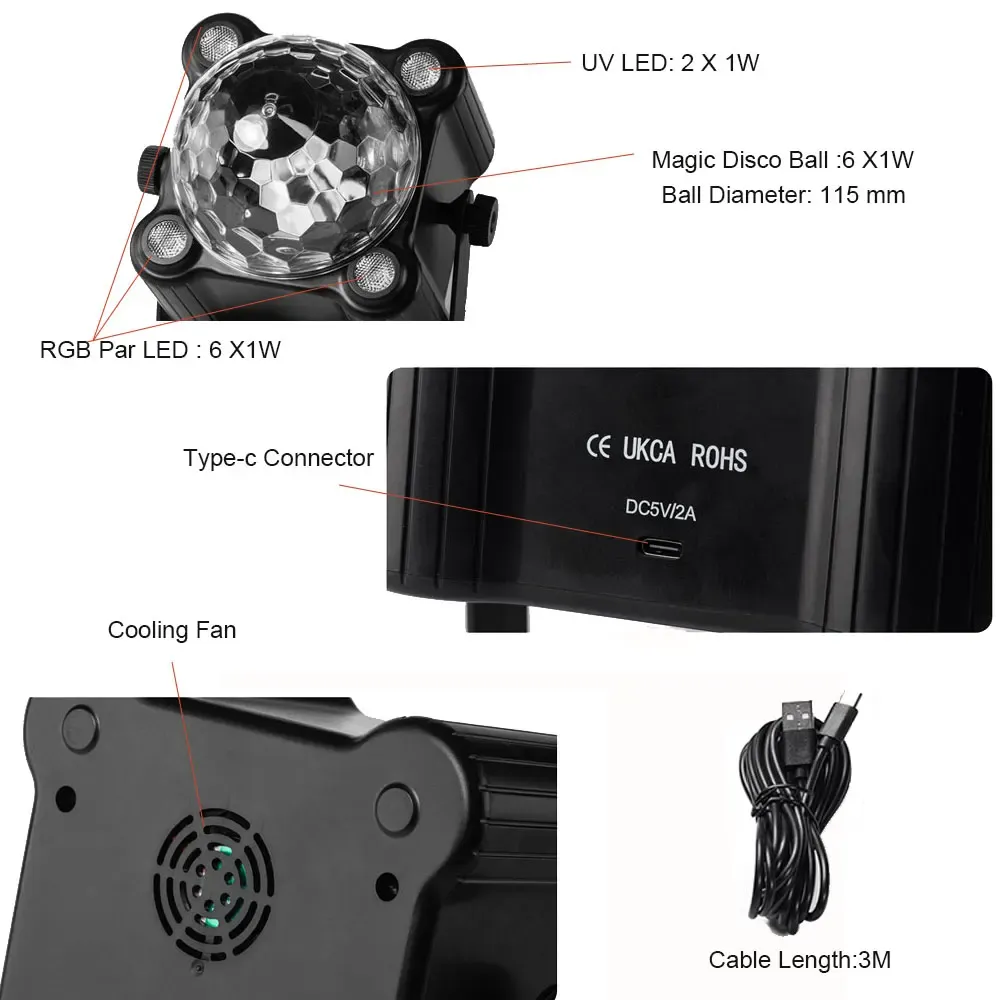 Luce Discoteca 4 In 1 Con Telecomando - Sfere LED, Luci PAR, Attivazione Sonora - Foto 10